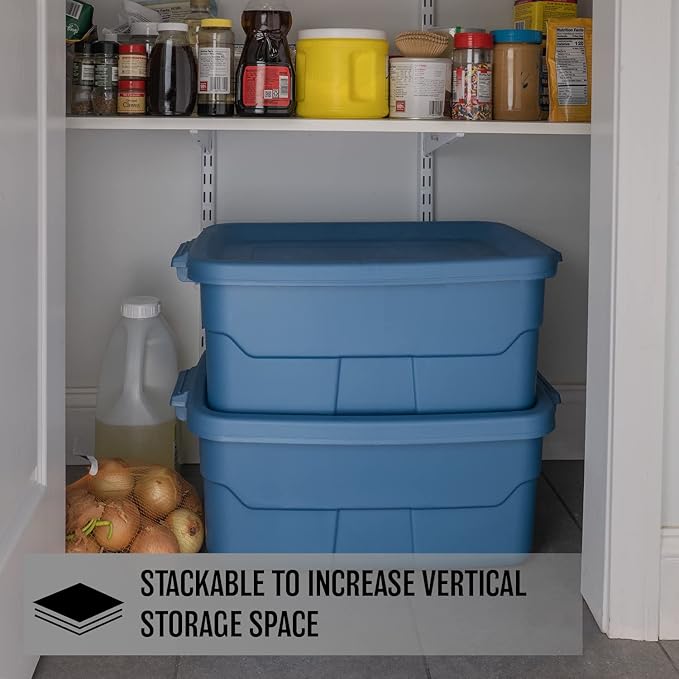 CX Rugged Tote 10-Gallon Heavy Duty Storage Bins with Lids Stackable Plastic Storage Bins with Weather-Resistant Design Home Organization 4 Pack (8.8H x 24.2W x 16.2D)