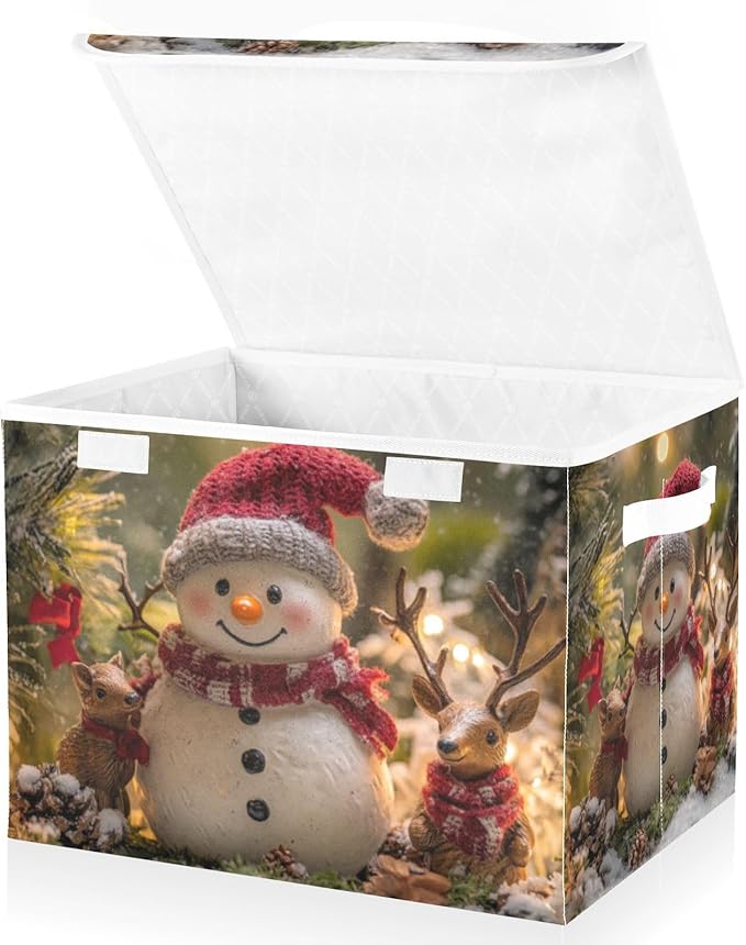 Christmas Snowman Deer Collapsible Storage Bins with Lids Decorative Fabric Storage Cubes Closet Organizer and Storage Basket Boxes Containers for Clothes Box Chest Folding Rectangle