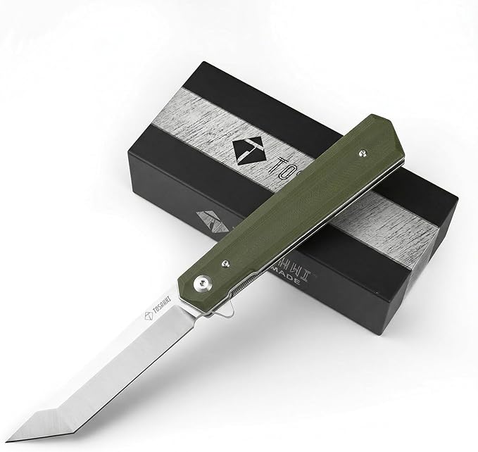 Pocket Folder Folding Knife: 3.54 5CR15Mov Steel Grey titanized Satin Blade G10 Scales Flipper Liner Lock EDC Reversible Deep Clip -Green