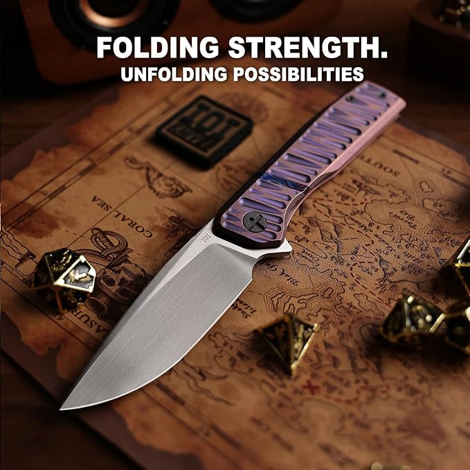 IOI Commander I93358 Folding Pocket Knife for Men – Premium Vanax Blade EDC Knife with Clip 6AL4V Titanium Handle Camping &amp Work Knife Gift Pocket Knife for Everyday Carry