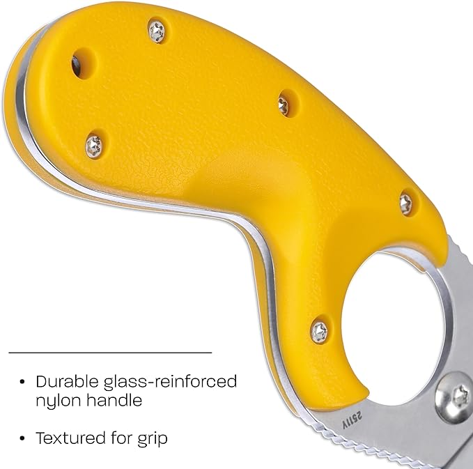 CRKT Bear Claw Fixed Blade Knife with Sheath: Rafting Rescue Self-Defense Serrated Blade with Blunt Tip Yellow Glass-Reinforced Nylon Handle Positive Sheath Lock 2511Y