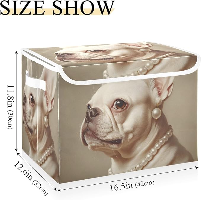 Storage Cube with Lid Elegant Pug Print 16.5×12.6×11.8 IN Collapsible Large Capacity Foldable Storage Basket Bin Organizer