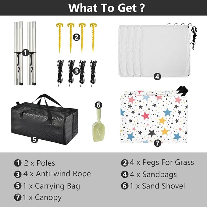 ALAZA Polka Dots Stars Beach Tent Sun Shelter UPF50+ Protection Beach Shade Canopy w/ 4 Sandbags for Outdoor Camping Fishing Backyard Fun Picnic 10x9 ft