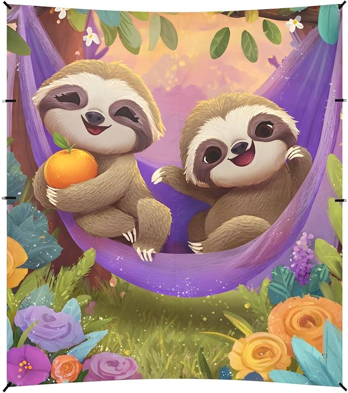 ALAZA Two Cute Sloth Hammock Beach Tent Sun Shelter Portable Canopy Sunshade for Outdoor Camping Picnics Backyard Fun 10x9 ft