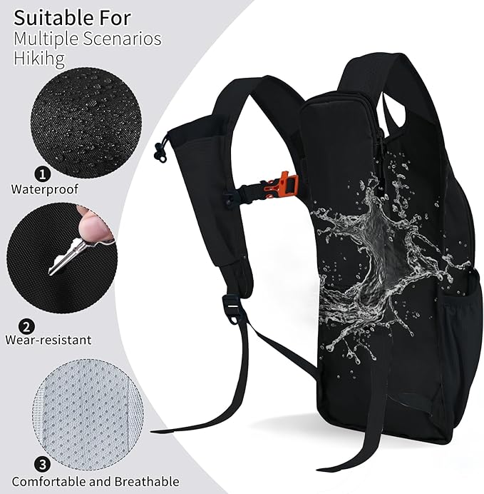 Hiking Backpack 10L/15L Small Daypack Lightweight Packable Travel Foldable Water Resistan for Women Men (Black 10L)