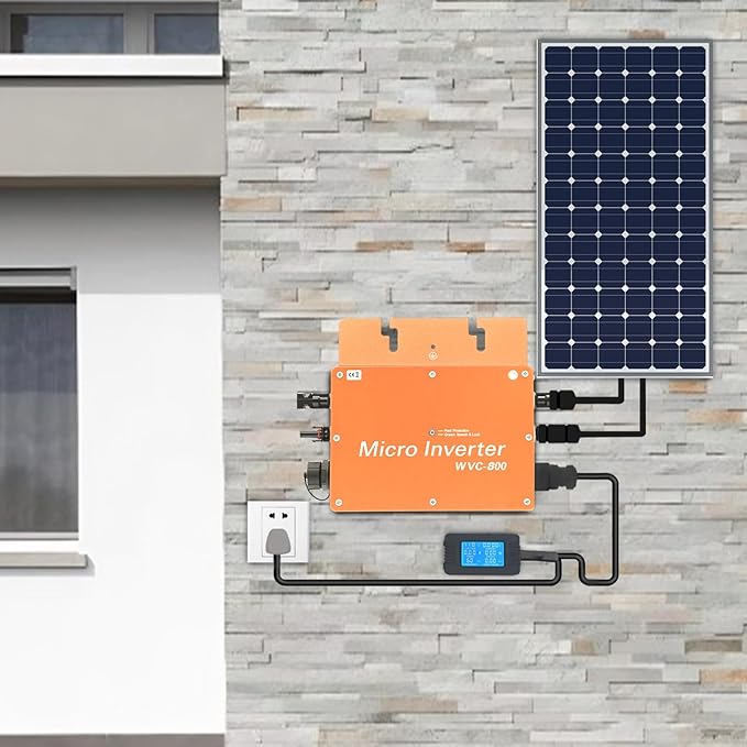Solar Power Inverter 800W Solar Powered Inverter with LCD Display 22-50VDC 120V (90-140VAC) &amp 230V (170-260VAC) for Commercial Areas Power Plants and Schools (Gold)