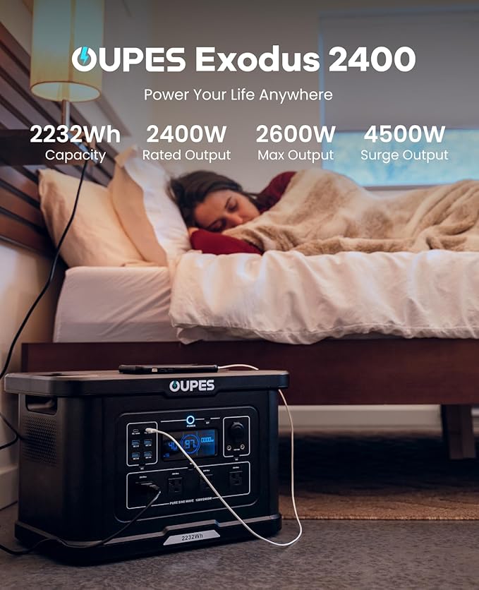 OUPES Exodus 2400 Solar Generator with a 240W Panel 2400W / 2232Wh Portable Power Station with APP Control &amp UPS for RV Home Backup Professional Outdoor Use