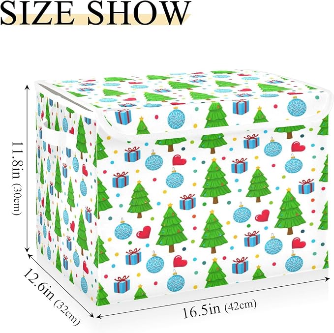 File Organizer Box Decorated Green Trees Storage Bin with Lid Foldable Baskets for Office Document Storage 11.8x12.6 x16.5