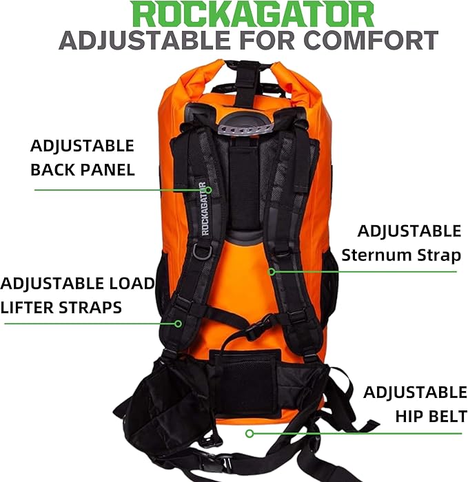 Rockagator Kanarra 90L Waterproof Backpack for Camping Hiking Mountaineering Backpacking Hunting Fishing Canoeing Outdoor Activities The Wet Outdoors - Large Capacity Roll Top Closure Orange