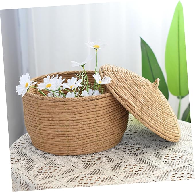 KOMBIUDA Handwoven Round Storage Basket Lid Large Decorative Rope Basket for Table Pantry Home Organization Versatile Food and Toy Storage