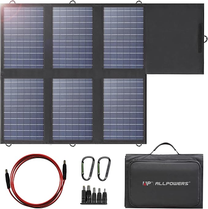 ALLPOWERS SP026 60W Portable Solar Panel Foldable Solar Charger with USB-C/DC/QC Outputs 22-25% High Efficiency Panel Solar Portatil for Phone Laptop Power Station Camping RV（SP026-60W