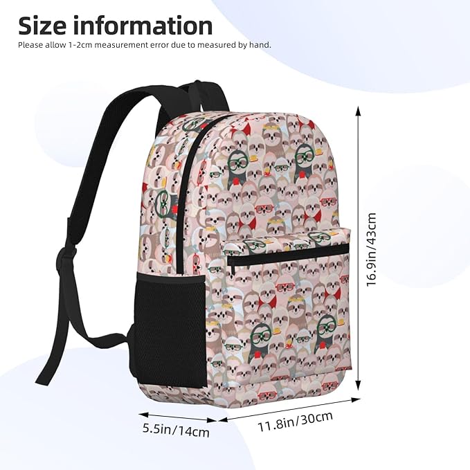 Cute sloth cartoon Backpack Multipurpose Shoulder Bag Capacity Gym Outdoor Hiking Travel Camping Gym Daypack 17in