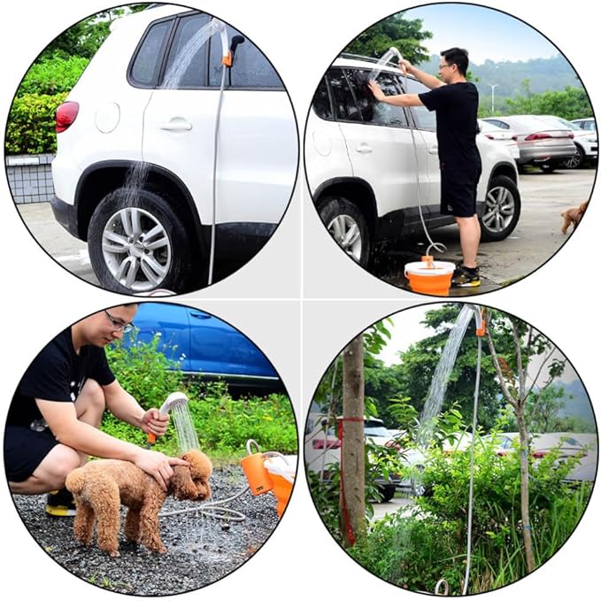 Abaodam 1Set Shower with Lighting for Camping Rechargeable Outdoor Shower for Travel and Pet Cleaning Compact and Easy to Carry Orange