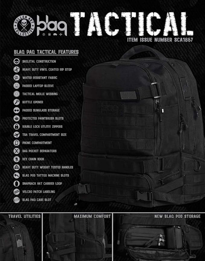 Sullen Blaq Paq Tactical Tattoo Art Lifestyle Bag Backpack Military Style - Black