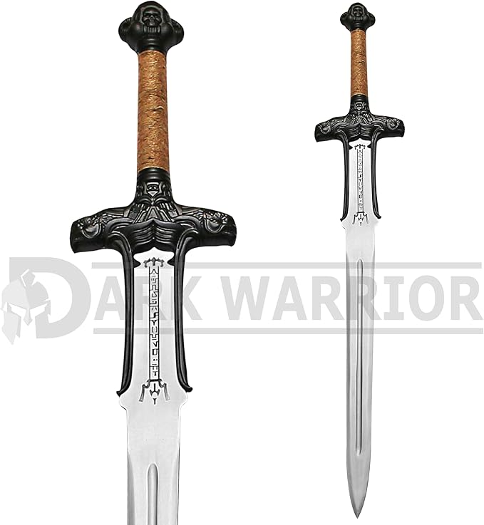 Conan Sword Handmade Conan Atlantean Sword 1095 Carbon Steel Brass Fittings Brown with Leather Sheath Viking sword - dark- conan sword real viking (Conan Atlantean Sword(BLACK))