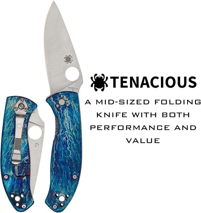 Spyderco Tenacious Disarray Folding Pocket Knife with 3.3 D2 Steel Blade and Titanium Handle - EDC Knife for Men and Women Perfect for Hunting Tactical Camping Survival - PlainEdge - C122TIBLD2P