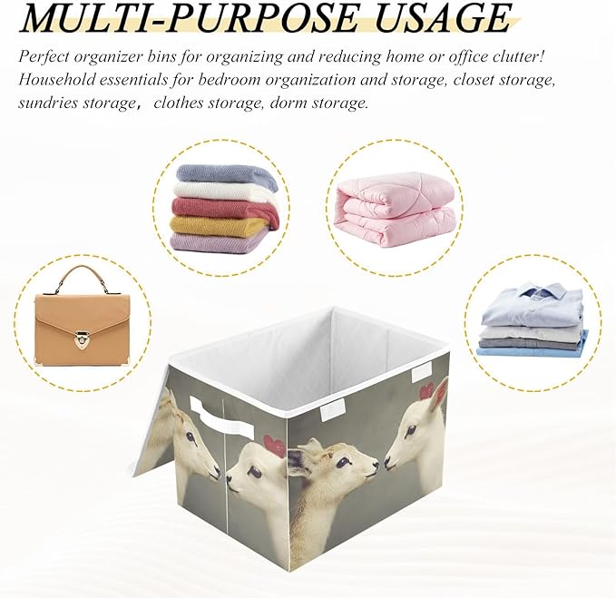 AIXIWAWA Lidded Storage Cube (Cute Sheep Love) Fabric Foldable Closet Bins with Flip Lid and Handles Organizer Basket Container 16.5 x 12.6 x 11.8 IN