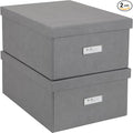 Bigso Box of Sweden Katia Collapsible Storage Box with Labelframe for Identification - Simple Assembly without Tools - Decorative Storage Boxes with Lids - 11.3in x 15.4in x 6.4in - 2 Pack - Grey