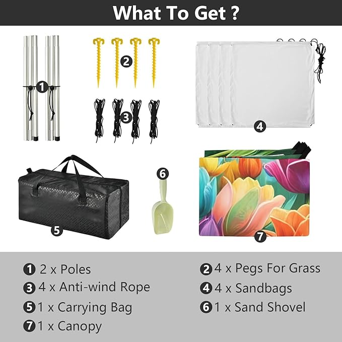 Beach Canopy with Windproof Ropes &amp Sandbags Beach Tent Sun Shade Sun Shelter for Camping Trips Fishing Backyard Fun or Picnics Flowers