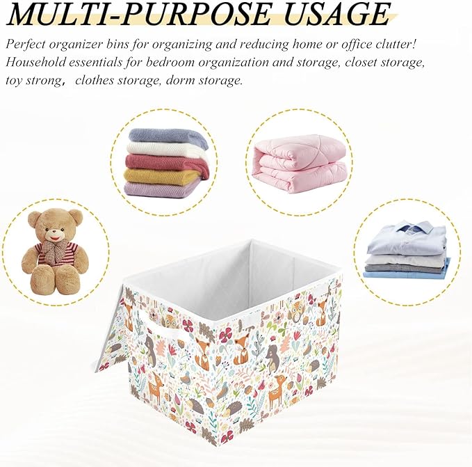 senya Large Storage Bins with Linen Collapsible Foldable Storage Cubes Fabric Closet Organizer Containers Box with Flip-Top Lid for Home Bedroom Office 16.5 x 12.6 x 11.8in Woodland Forest Animals
