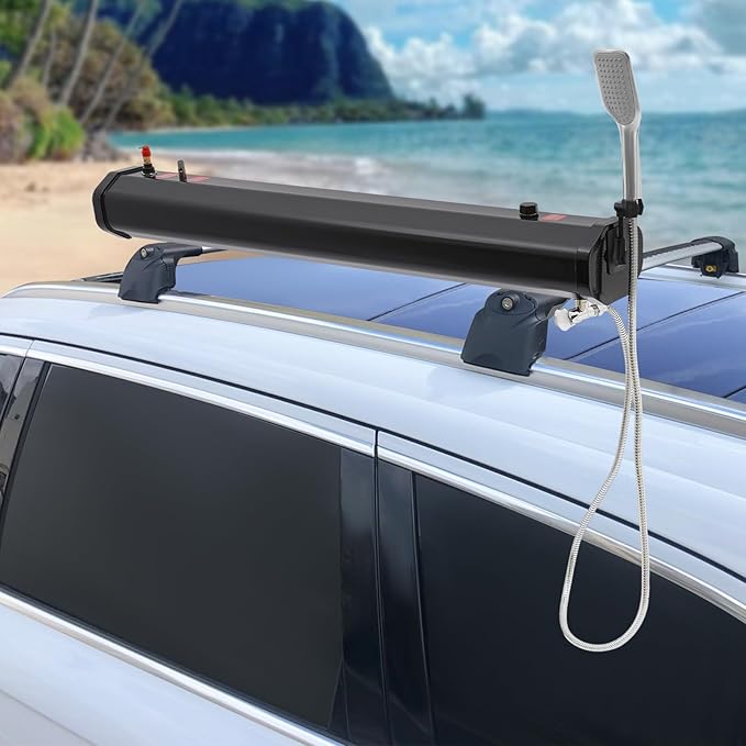 Road Shower Camping Pressurized Water Tank with Handheld Showerhead Portable Roof Mount Shower System for Overlanding Off-Road Beach Car Wash &amp Outdoor Activities (5.28gal)