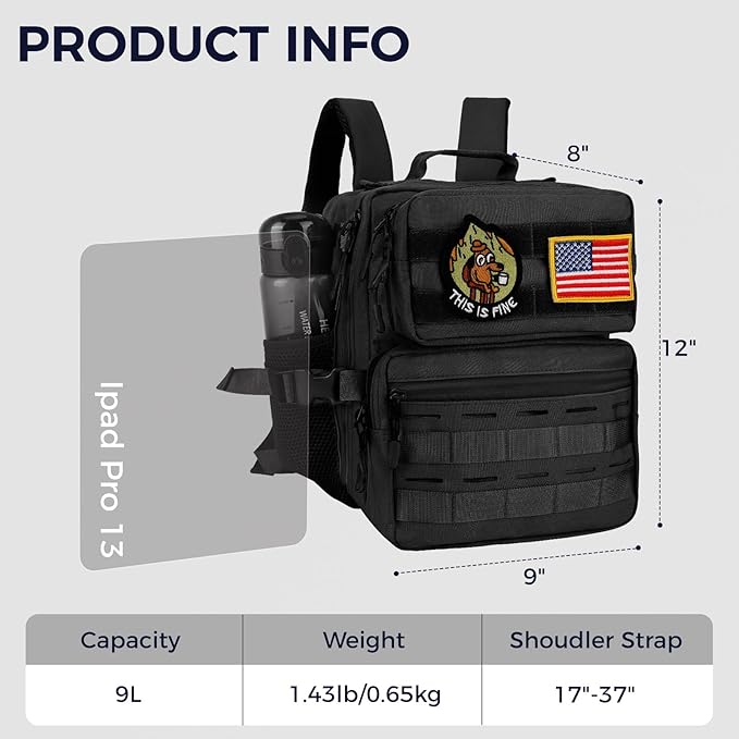 9L Tactical Mini EDC Backpack + Taco Embroidered Patch Bundle | Modular Outdoor Gear Set
