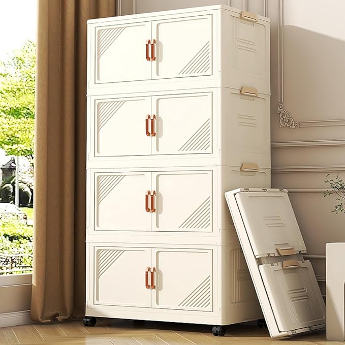 Storage Bins Stackable Folding Plastic Storage Containers with Clear Lids Multi Layer Organizer for Home Dorm Office Closet Bedroom Living Room