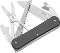 Fox Knives Vulpis FX-VP130-SF5 CF Slipjoint EDC Pocket Knife 5-in-1 Multitool - 2.17in Blade Hacksaw Bottle Opener Can Opener Scissors Flat Head Screwdriver - Every Day Carry (Carbon Fiber)