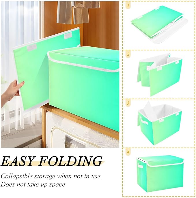 Green Gradient Storage Boxes with Lids Collapsible Bed Storage Large Stackable Storage for Home Studyroom Dormroom