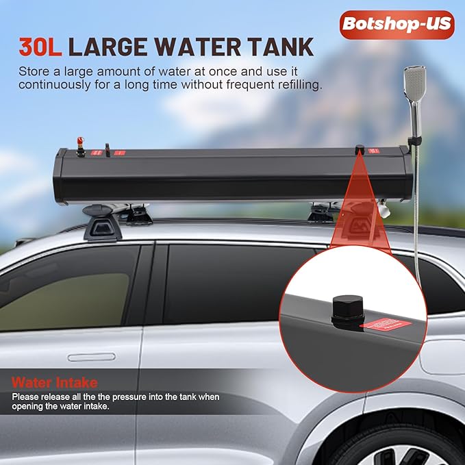 Gdrasuya10 8 Gallon Pressurized Water Tank for Camping Shower Roof Rack Water Tank Portable Off Road Shower Water Storage Tank with Hose Shower Head Bag Water Tank for VehiclesTrucksSUV