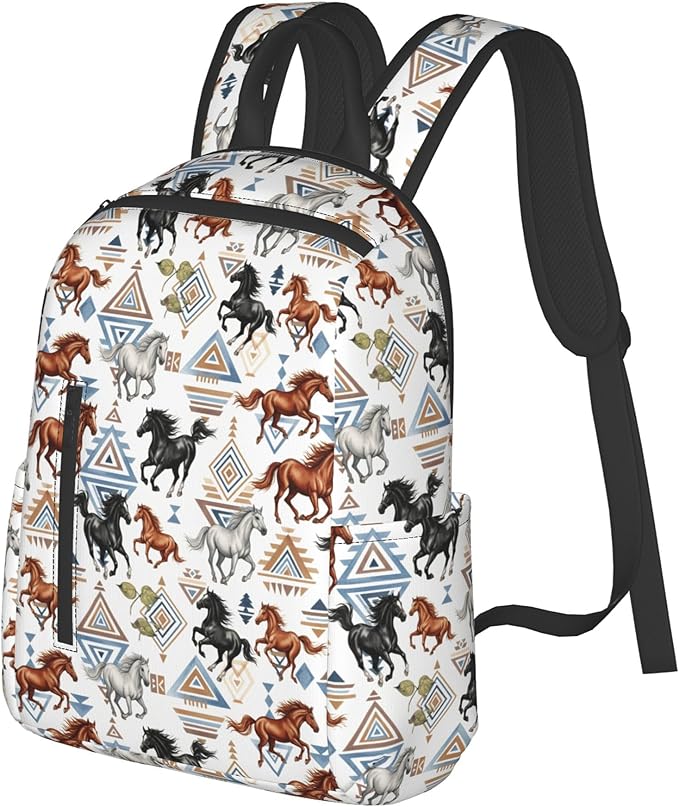 Cool Wild horses western tribal Backpack with Adjustable Padded Straps Backpacks for Running Travel Hiking Camping