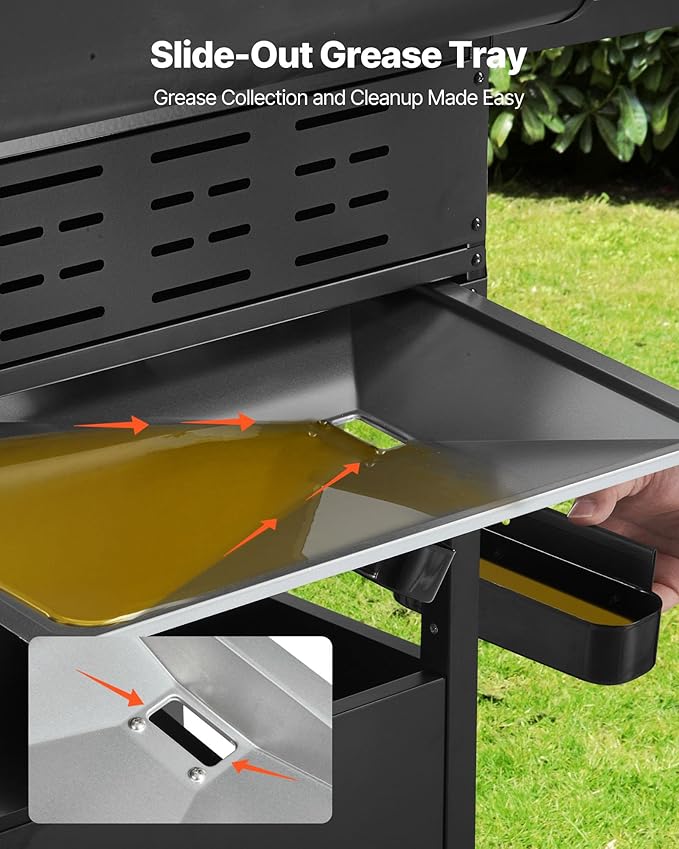 VEVOR Gas Grill 4 Burner Propane Gas Grill with Side Burner 425 SQ.In Grilling Area Carbon Steel Enamel Grates Outdoor 52000 BTU Patio Garden BBQ Grills with Two Side Shelves Carbon Steel