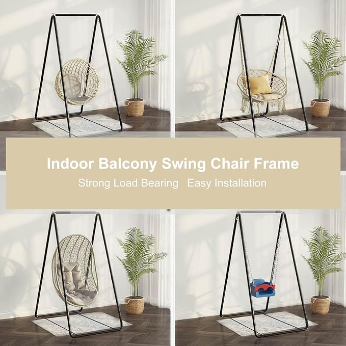 Hammock Chair Stand Fit for Most Hanging Chairs A-Shaped Strong Load Bearing Anti-Deformed Hammock Chair Stand Swing Seat Metal Support Rack Black