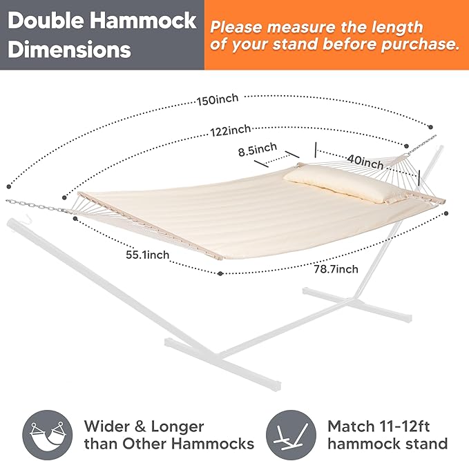 SUNCREAT Hammocks Replacement Hammock for Stand 475 lbs Capacity Two Person Backyard Hammock for Outside Beige