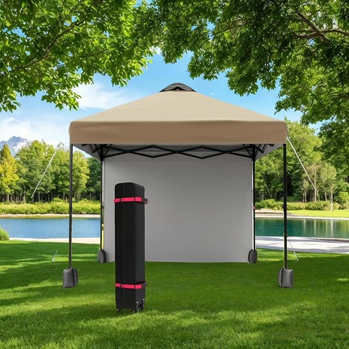 10x10ft Pop Up Canopy Tent with SidewallOutdoor Freestanding Sun Shelter Picnic and CampingInstant Shade Tent with Vented Roof for Beach &amp Events - Includes Storage BagSandbagsStakes&ampRopes