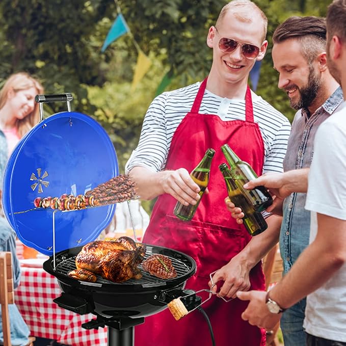 Electric BBQ Grill Techwood 15-Serving Indoor/Outdoor Electric Grill for Indoor &amp Outdoor Use Double Layer Design Portable Removable Stand Grill 1600W
