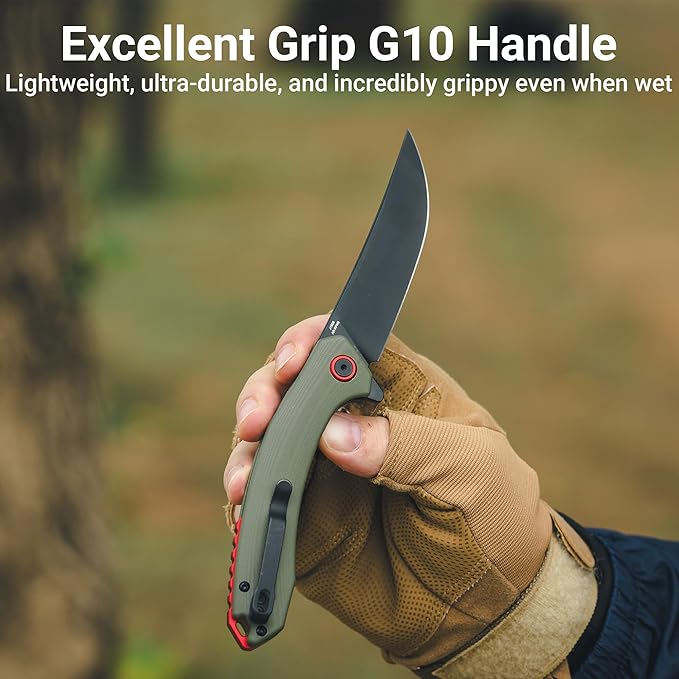 CJRB Tactical Knife Small Folding Pocket Knife with AR-RPM9 Steel Blade and G10 Handle for Men Outdoor Survival Hunting Camping Gobi(J1906B) Green