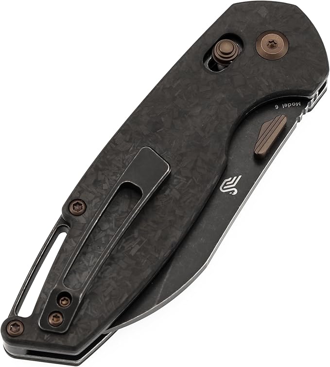 KANSEPT Model 6 Folding Knife 3.1'' Blackwash CPM S35VN Sharp Blade Shred Carbon Fiber Handle with Crossbar Lock Thumb Stud Pocket Clip for EDC Camping Hiking K1022V1