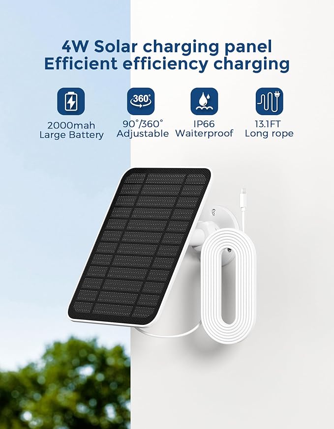 Solar Panel for Arlo Camera Arlo Solar Panel Charger with Built-in 2000mAh BatteryCompatible with Essential SeriesGo 2Pro 3/4/5S/6/6 XLUltra SeriesWireless FloodlightsEasy Install(2025 Release)