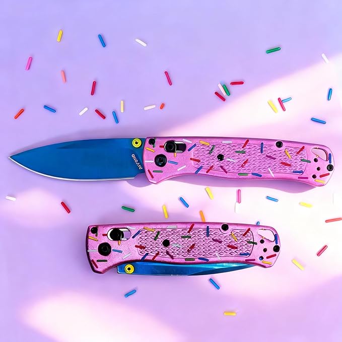 Pink Donut Pocket Knife 3 Blade Pink Pocket Knife with Clip Aluminum Handle for Women Men for EDC Camping