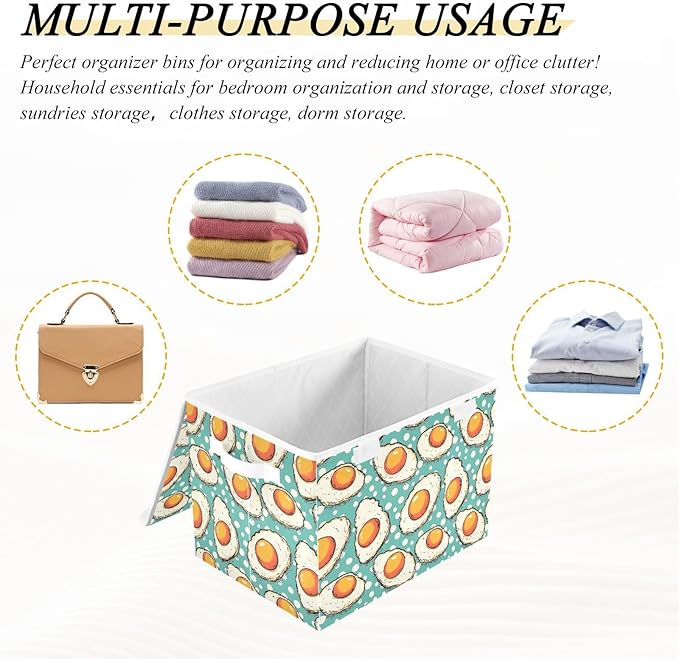 Storage Cube with Lid Fried Egg Cartoon Print 16.5×12.6×11.8 IN 1 Pack Collapsible Large Capacity Foldable Storage Basket Bin Organizer