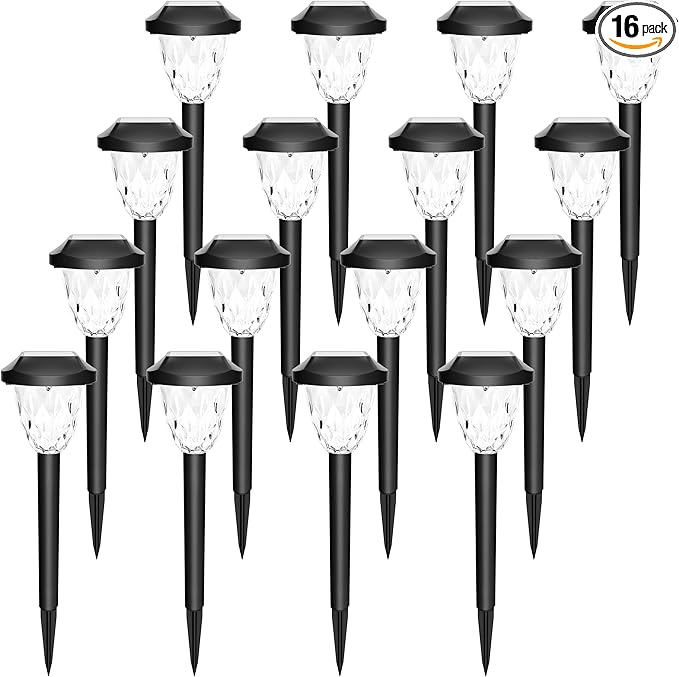 GIGALUMI 16 Pack Solar Outdoor Lights Bright Solar Pathway Lights with Great Pattern Waterproof Auto On/Off Light for Outside Garden Walkway Driveway Lawn Pathway