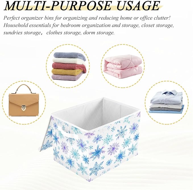 Christmas Baskets Collapsible Storage Bins with Lids Blue Purple Snowflakes A Storage Boxes Clothes Baskets for Organizing