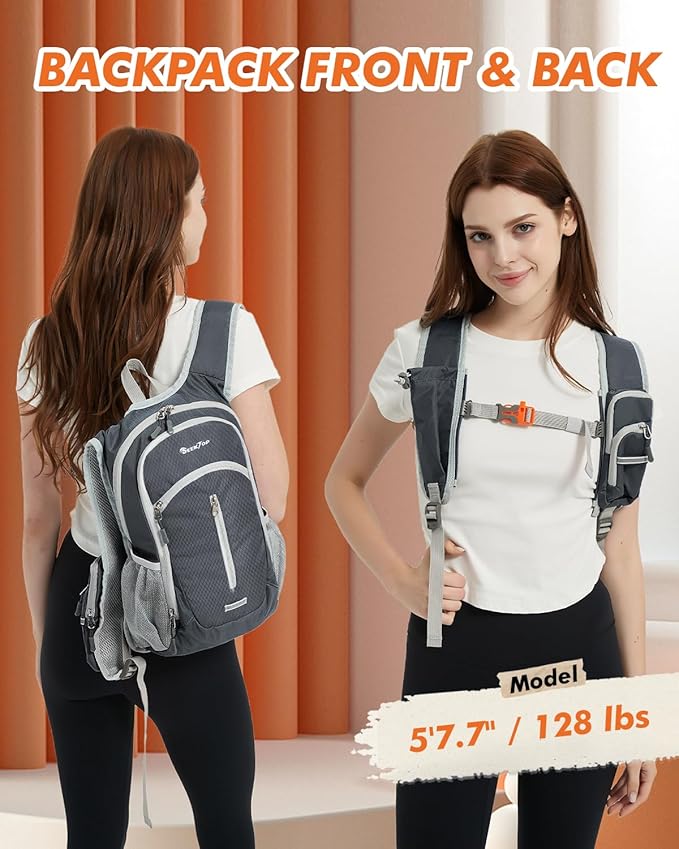 Seektop Small Hiking Backpack Expandable 12L-15L Lightweight Packable Waterproof Daypack with Phone Pocket for Women Men