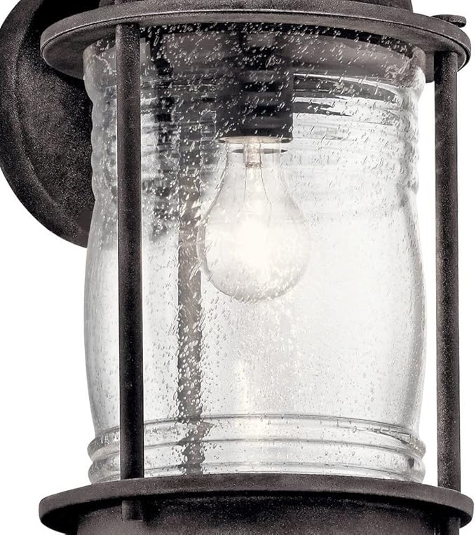Kichler Ashland Bay 16 1 Light Outdoor Wall Light Clear Seeded Ribbed Glass in Weathered Zinc Large