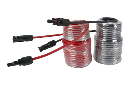 TEMCo Solar Panel Extension Cable 12 AWG 50 Ft Red + 50 Ft Black w/Staubli MC4 Connectors