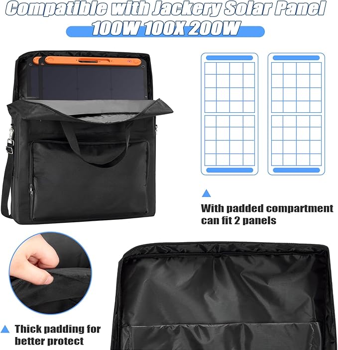 Solar Panel Storage Bag Compatible with Jackery Solar Panel 100 WattPadded Solar Panels BagSolar Panels Carrying Case with 2 Pockets (22 x 4.72 x 25.6inBlack)