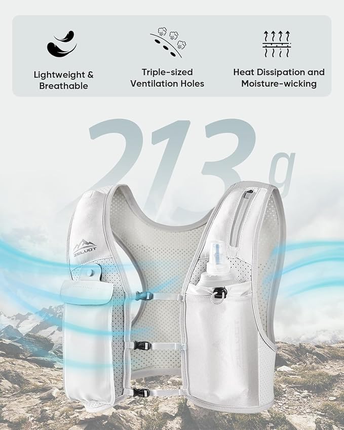 Zelvot Running Vest for Women Men USA Original Patent Adjustable Chest Straps Running Hydration Vest with 500ml Soft Flask Lightweight Reflective Hydration Backpack for Marathon