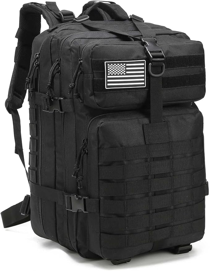 Military Tactical Backpack Men 3 Day Assault Pack 42L Large Capacity Trekking Daypack Rucksack Bag (Black)
