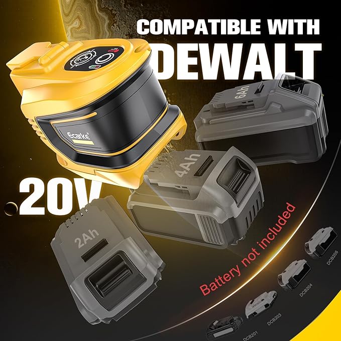 200W Power Inverter Compatible with DeWalt 20V Battery Ecarke Real 200W DC 20V to AC 110V Battery Inverter Portable Power Station Generator Charger Adapter Powered Outlet 2 USB Ports &ampType-C&am